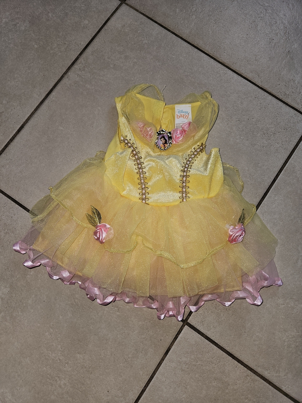 Disney Yellow and Pink Princess Tutu Dress with Rose Accents